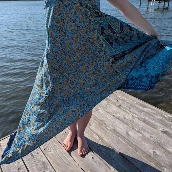 Batik Bali Dress Long One Size Hand Dyed Asymmetrical Hem - Picture 7 of 12